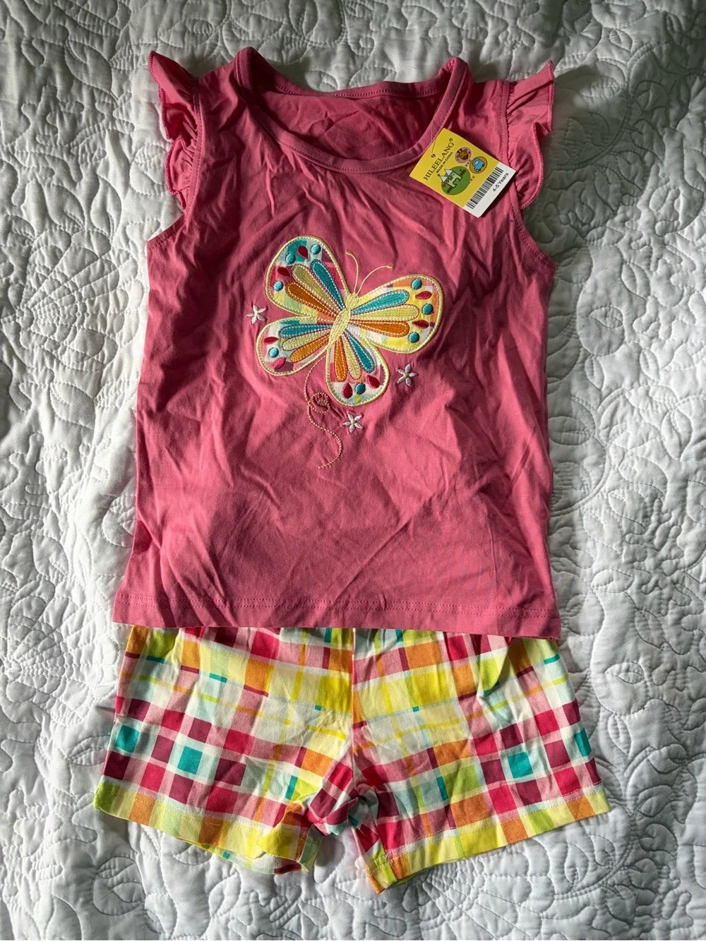 NWT Girls' Pink Butterfly plaid set / size 4T